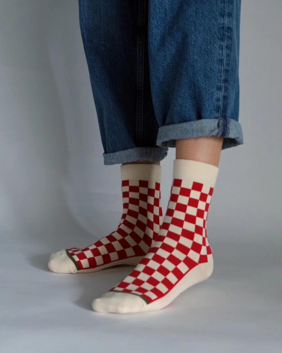 Rue Blanche Women's Chausse Damier 23P Rouge Loafers - Classic Red Checkered Pattern