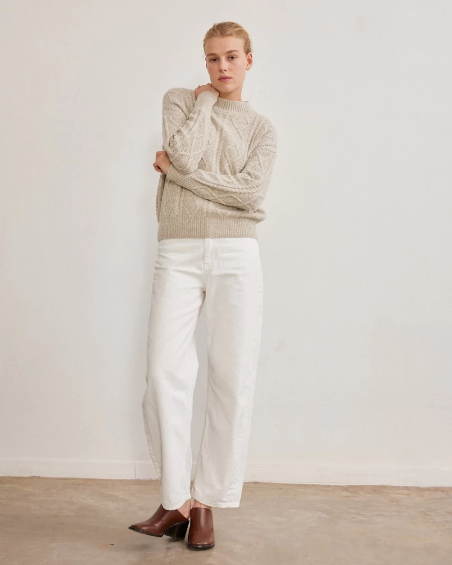 Rue Blanche Women's Aran Pullover 23H Natural Wool Sweater