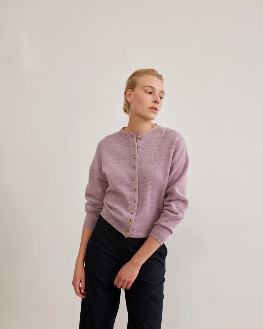 Rue Blanche Women's Shirley Cardi Round Knit 23A in Cyclamen Pink