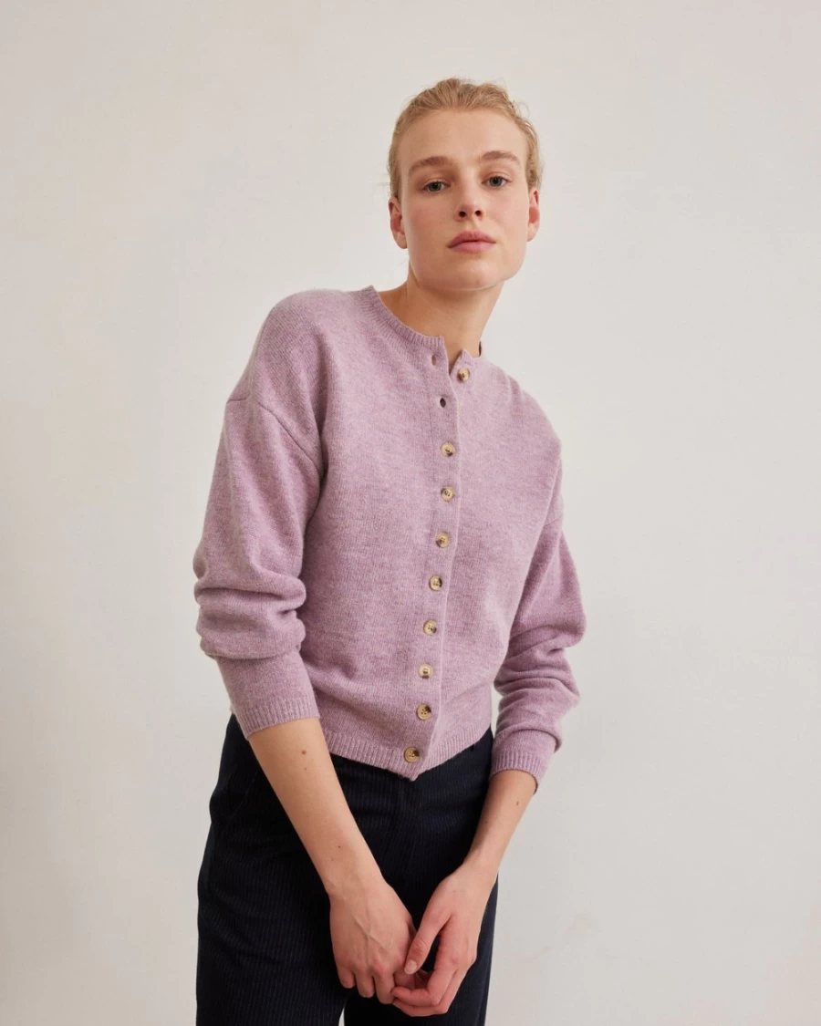 Rue Blanche Women's Shirley Cardi Round Knit 23A in Cyclamen Pink
