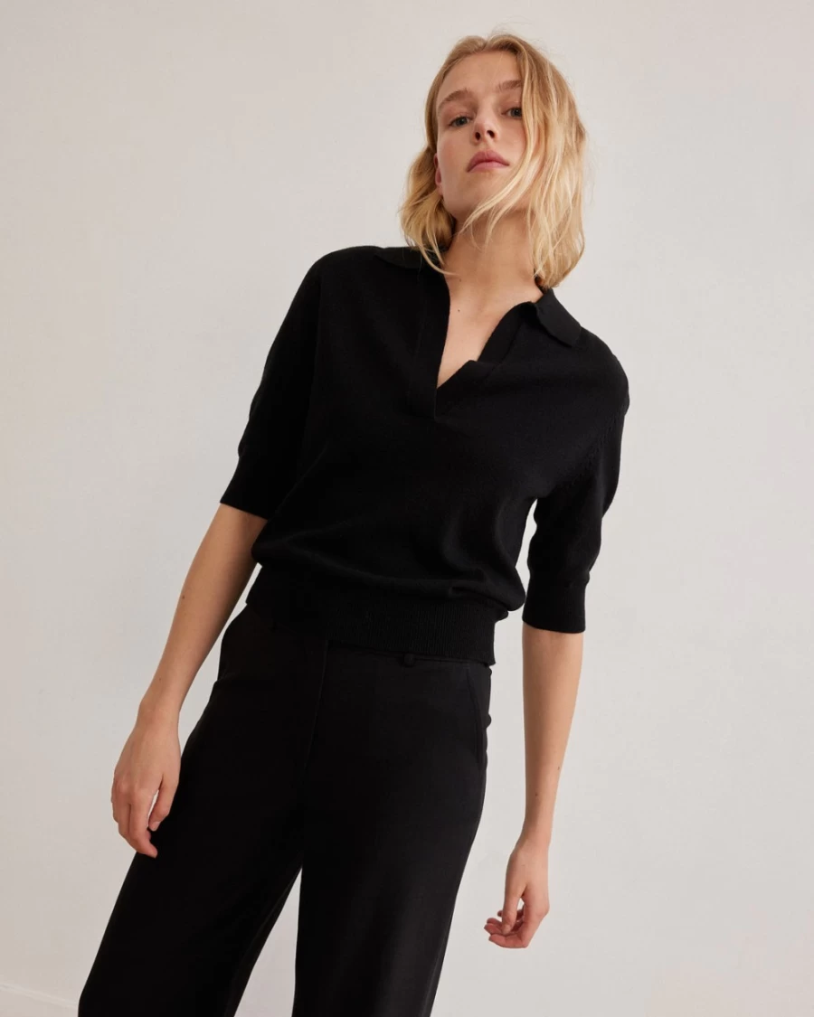 Rue Blanche Women's Soft Polo Shirt 23A in Black - Classic Casual Comfort