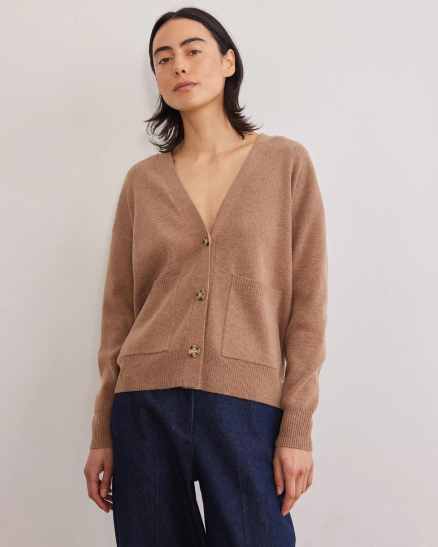 Rue Blanche Women's Shirley Cardi V 23A Camel Knit Cardigan