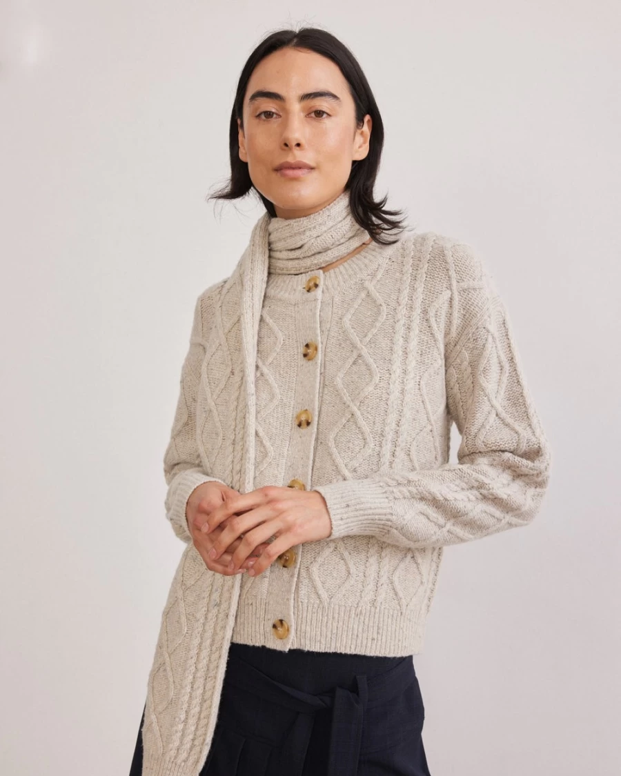 Rue Blanche Women's Aran Cardi 23H Natural Knit Sweater