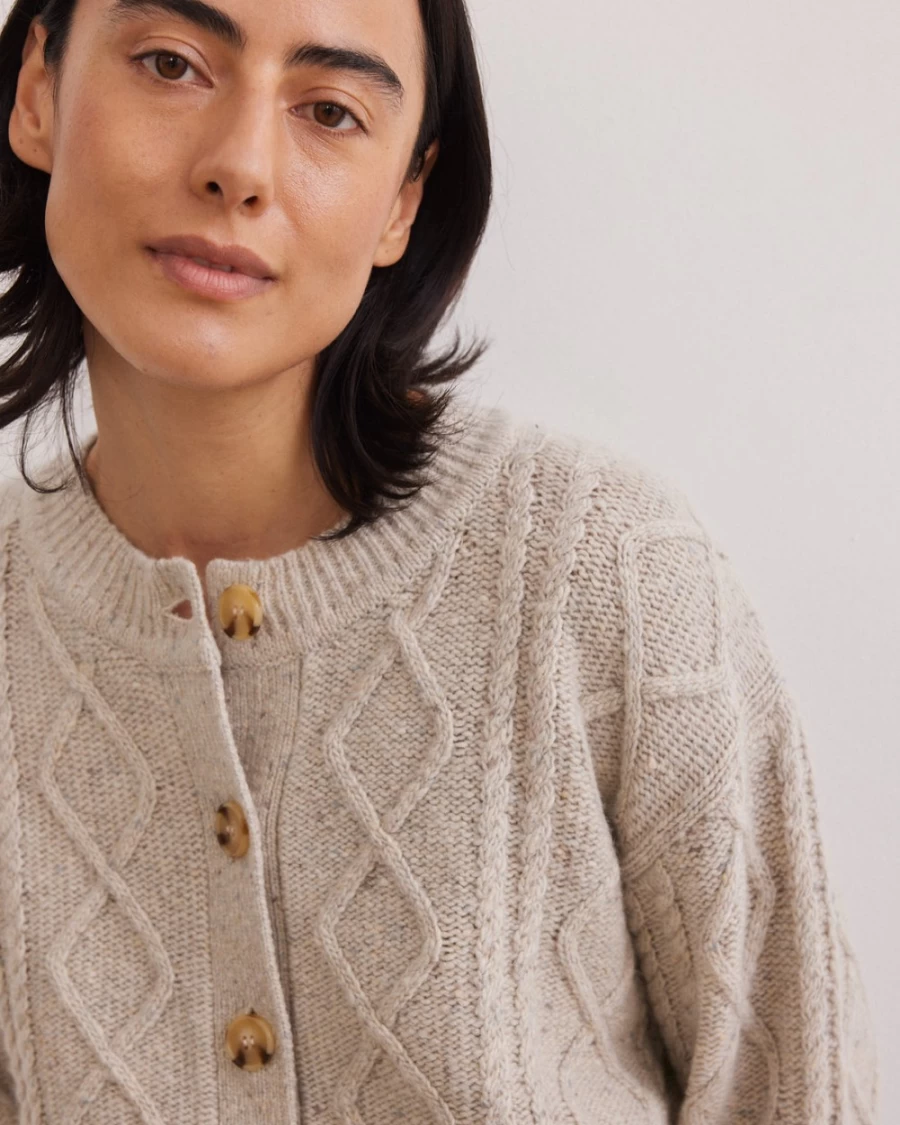 Rue Blanche Women's Aran Cardi 23H Natural Knit Sweater