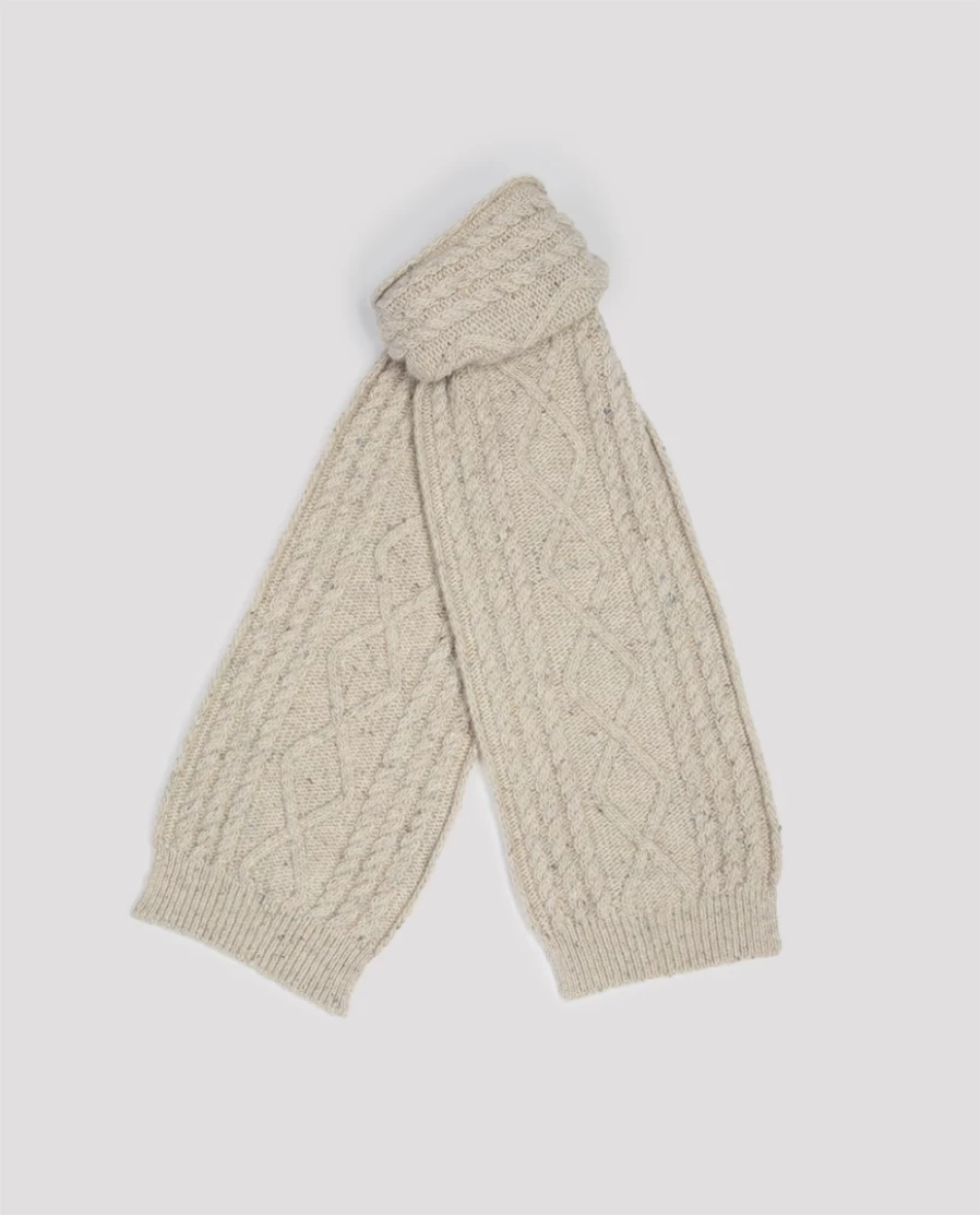 Rue Blanche Women's Aran Scarf - Natural Wool Knit Winter Accessory