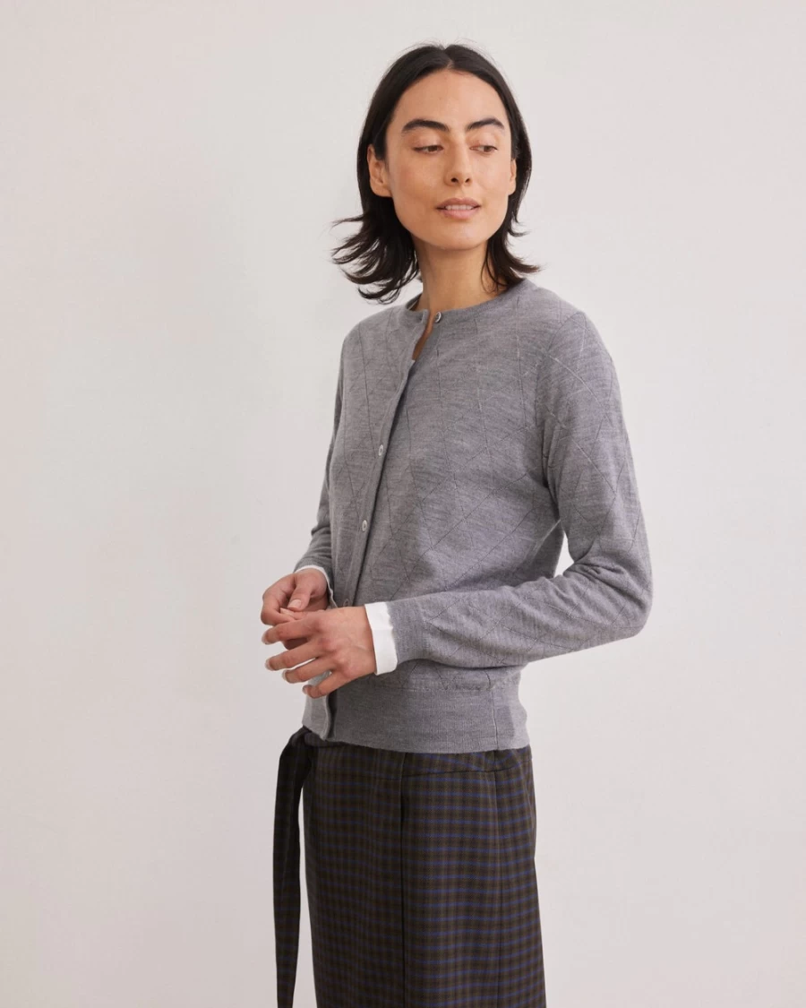 Rue Blanche Women's Meri48 Cardigan Round Neck Grey Melange 23A