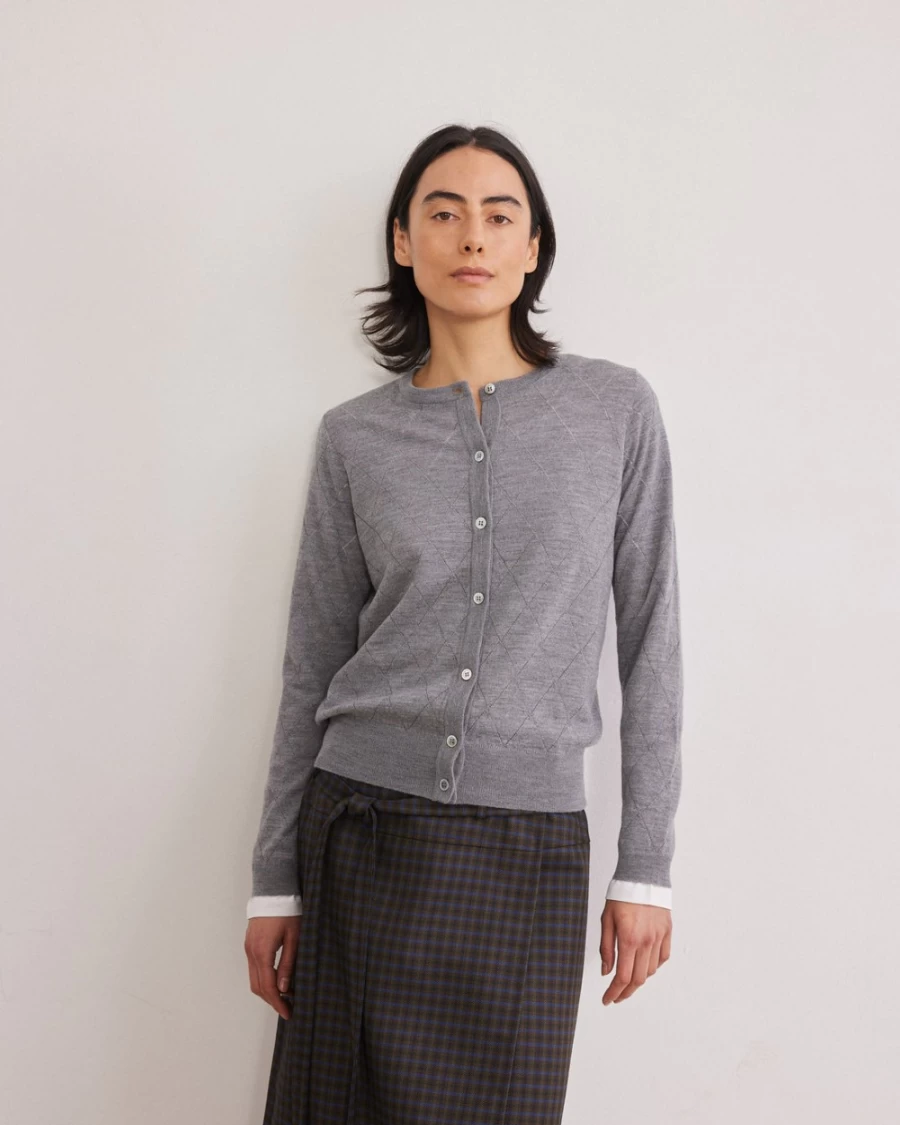 Rue Blanche Women's Meri48 Cardigan Round Neck Grey Melange 23A