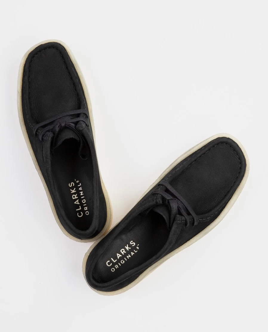 Rue Blanche Women's Wallabee Black Leather Loafers - Clarks Original Style Comfort Shoes