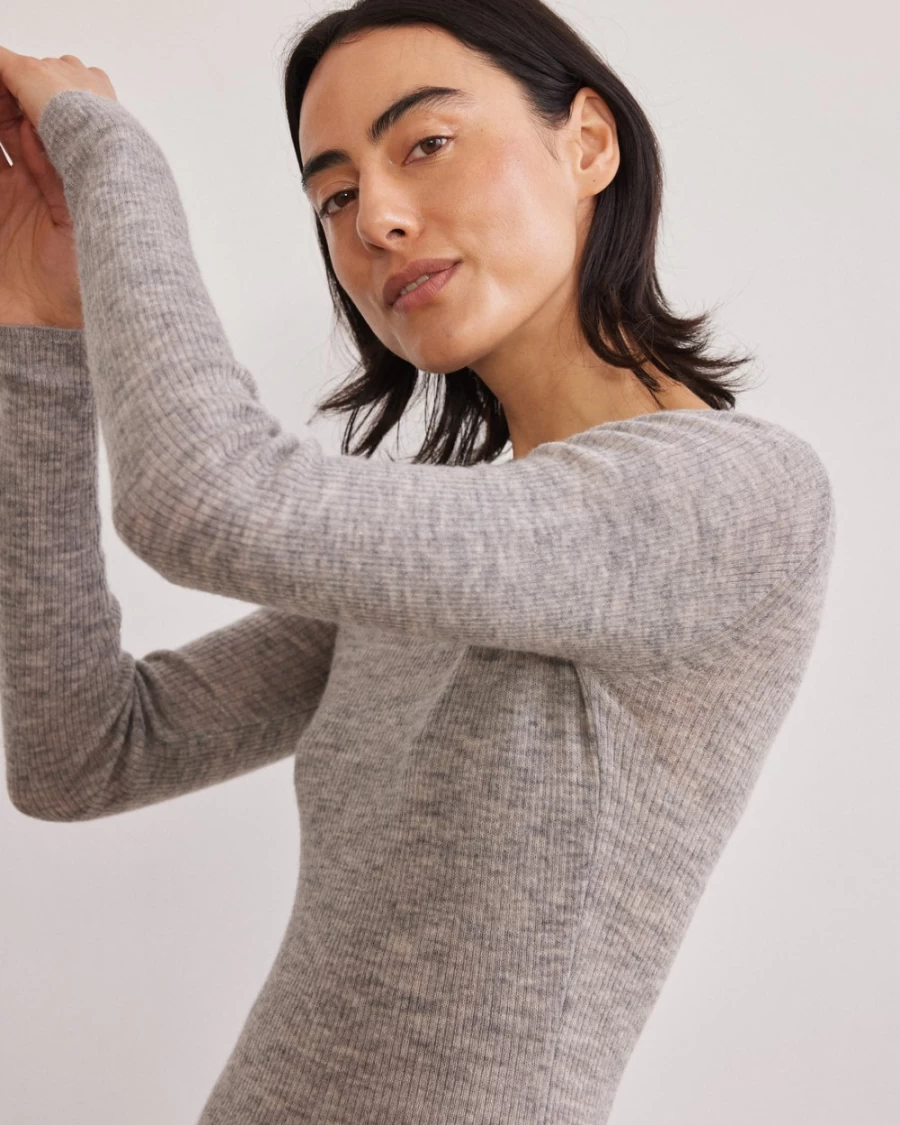Rue Blanche Women's Underlux Ribs 23A Grey Melange Pullover Sweater
