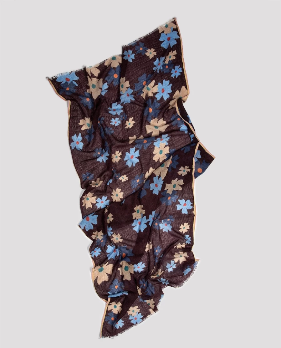 Rue Blanche Women's Printed Scarf Pw2360 in Prune-Epice - Elegant Floral Fashion Accessory
