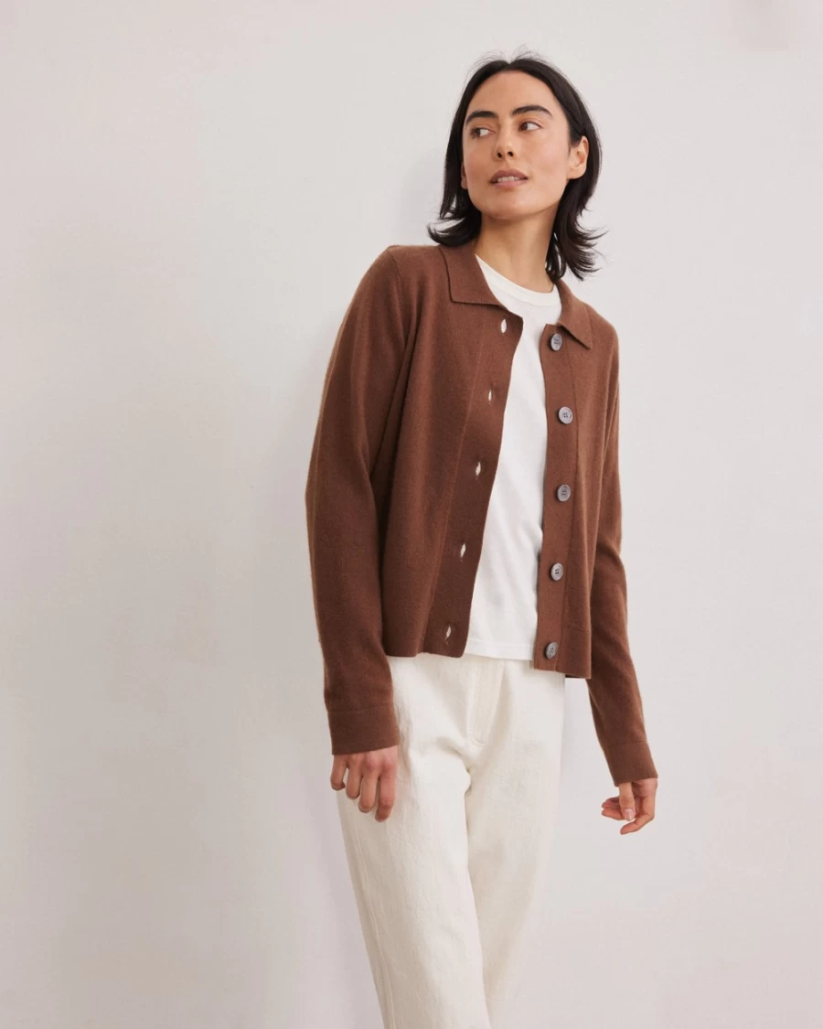 Rue Blanche Women's Lumina Cardi 23A Chestnut Knit Cardigan