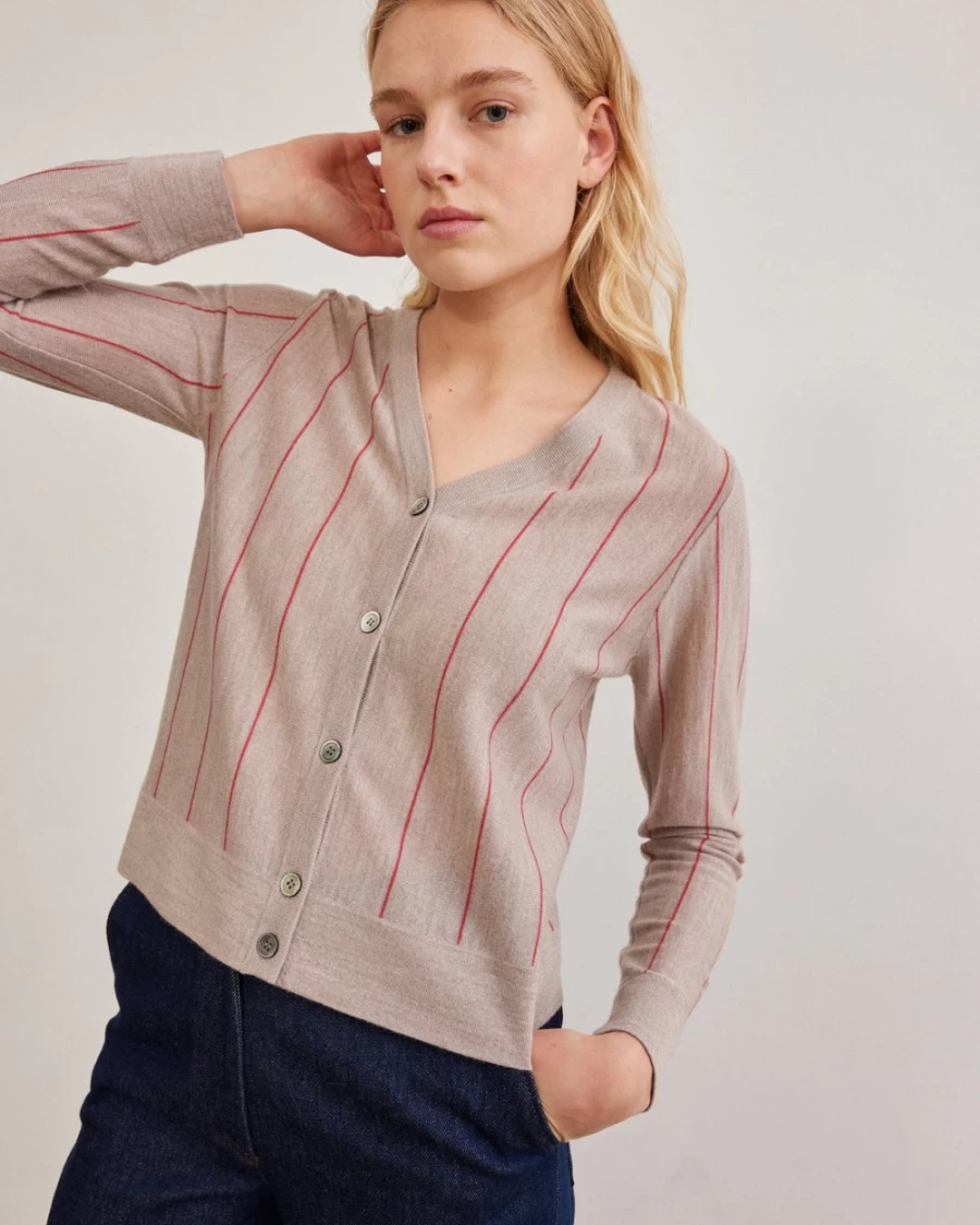 Rue Blanche Women's Meri48 Cardi V 23A Grege Knit Sweater