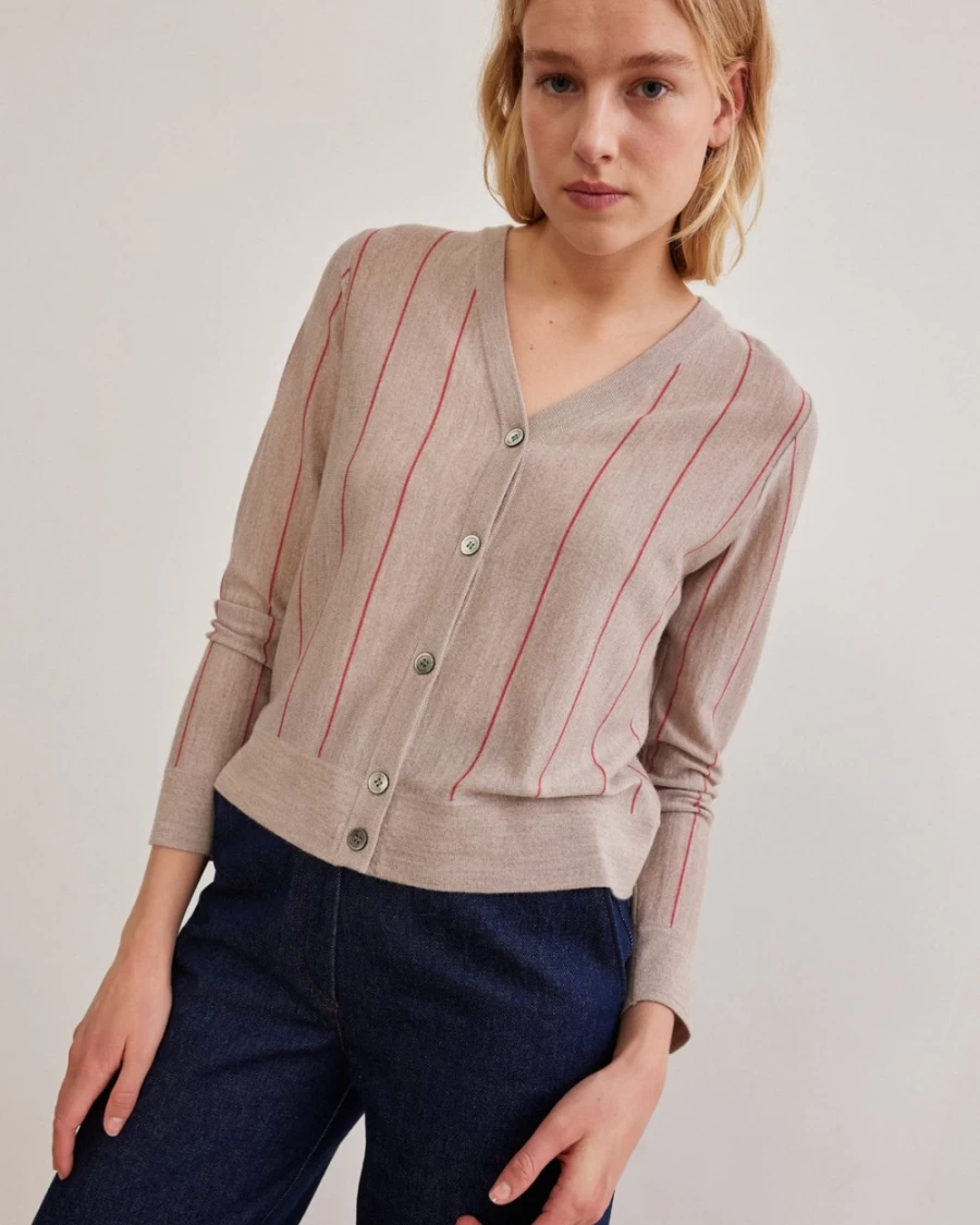 Rue Blanche Women's Meri48 Cardi V 23A Grege Knit Sweater