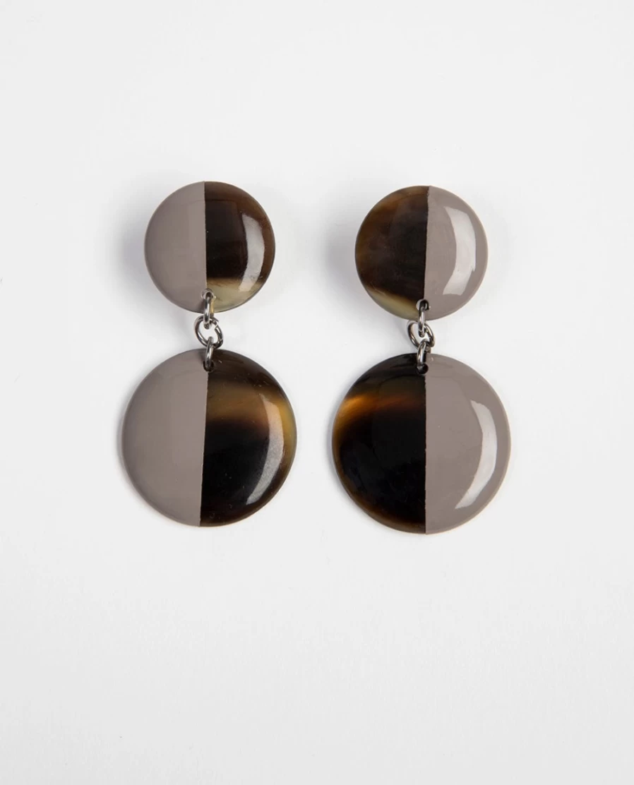 Rue Blanche Women's Double Disc Earrings - Coffee 22H L'Indochineur Chic Hoop Design