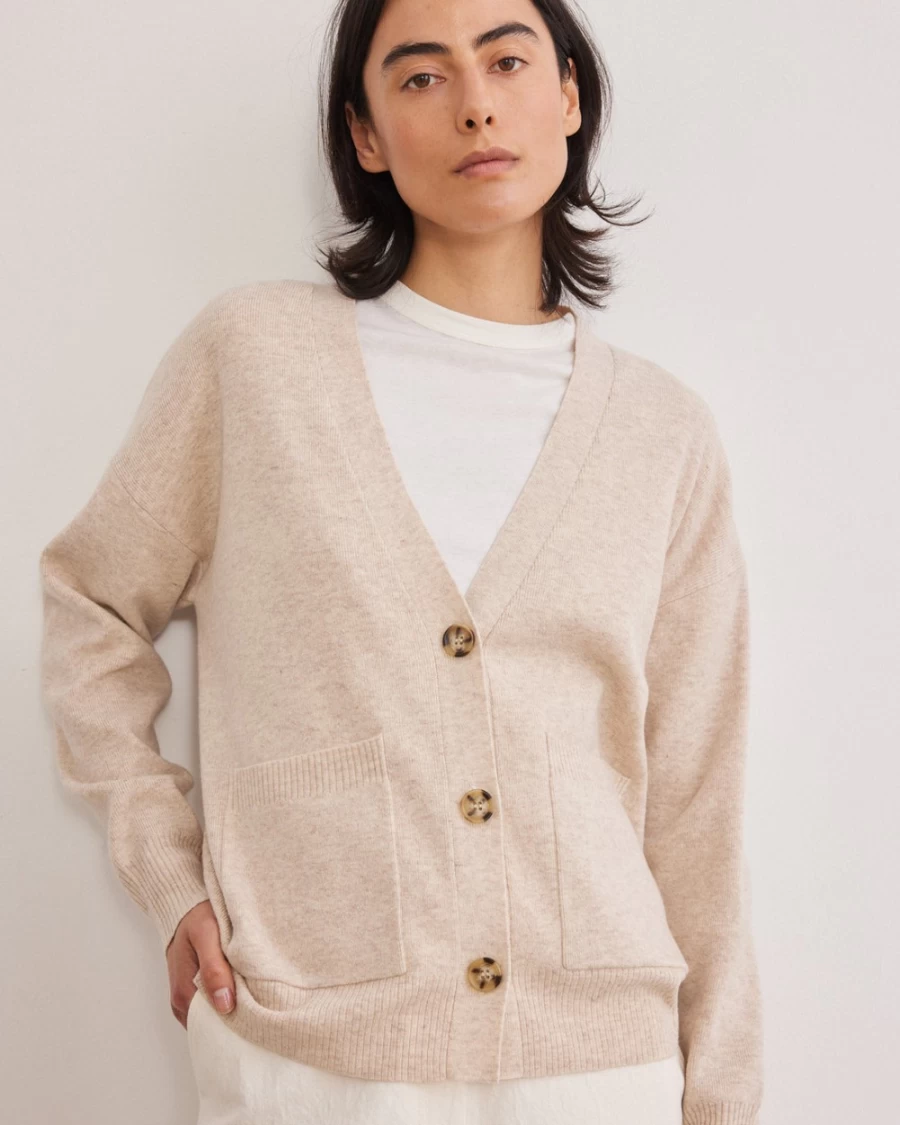 Rue Blanche Women's Shirley Cardi V-Neck Knit Sweater in Oatmeal 23A Collection