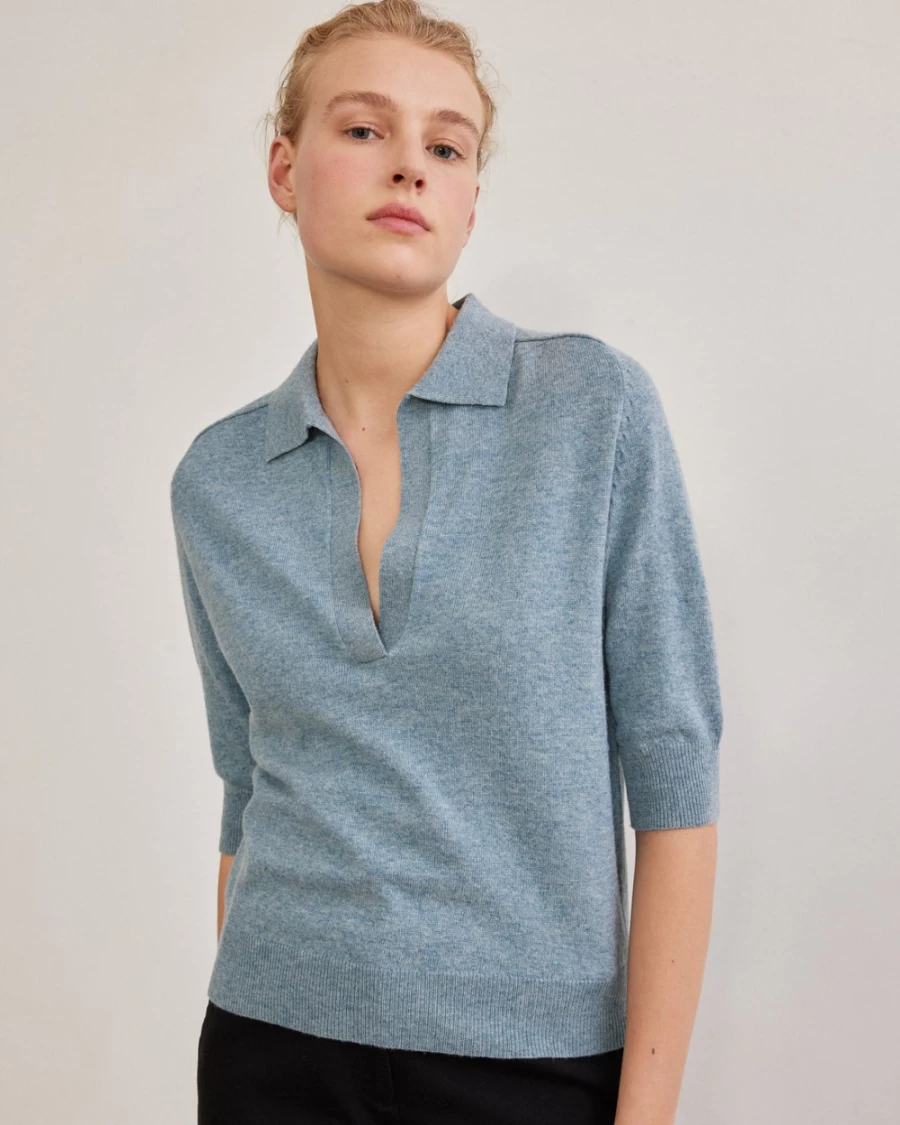 Rue Blanche Women's Soft Polo Shirt 23A Sky - Comfortable Casual Top